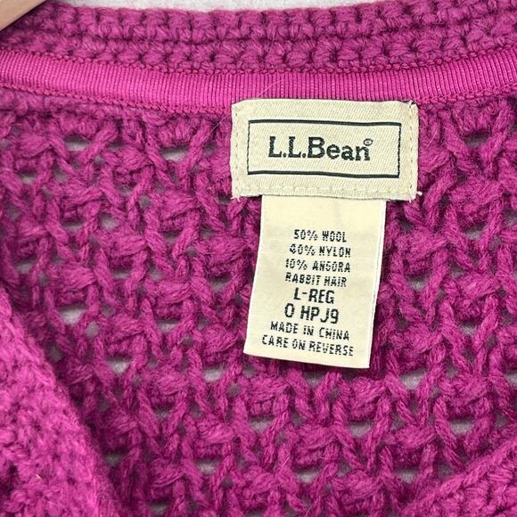 LL BEAN Sweater Womens L Crochet Wool Angora Button Front Cardigan Purple - Picture 5 of 13
